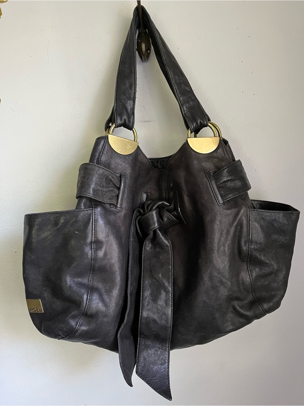 Kooba Elisha Thick Black Leather Purse Slouchy Distressed Bag Classic Boho